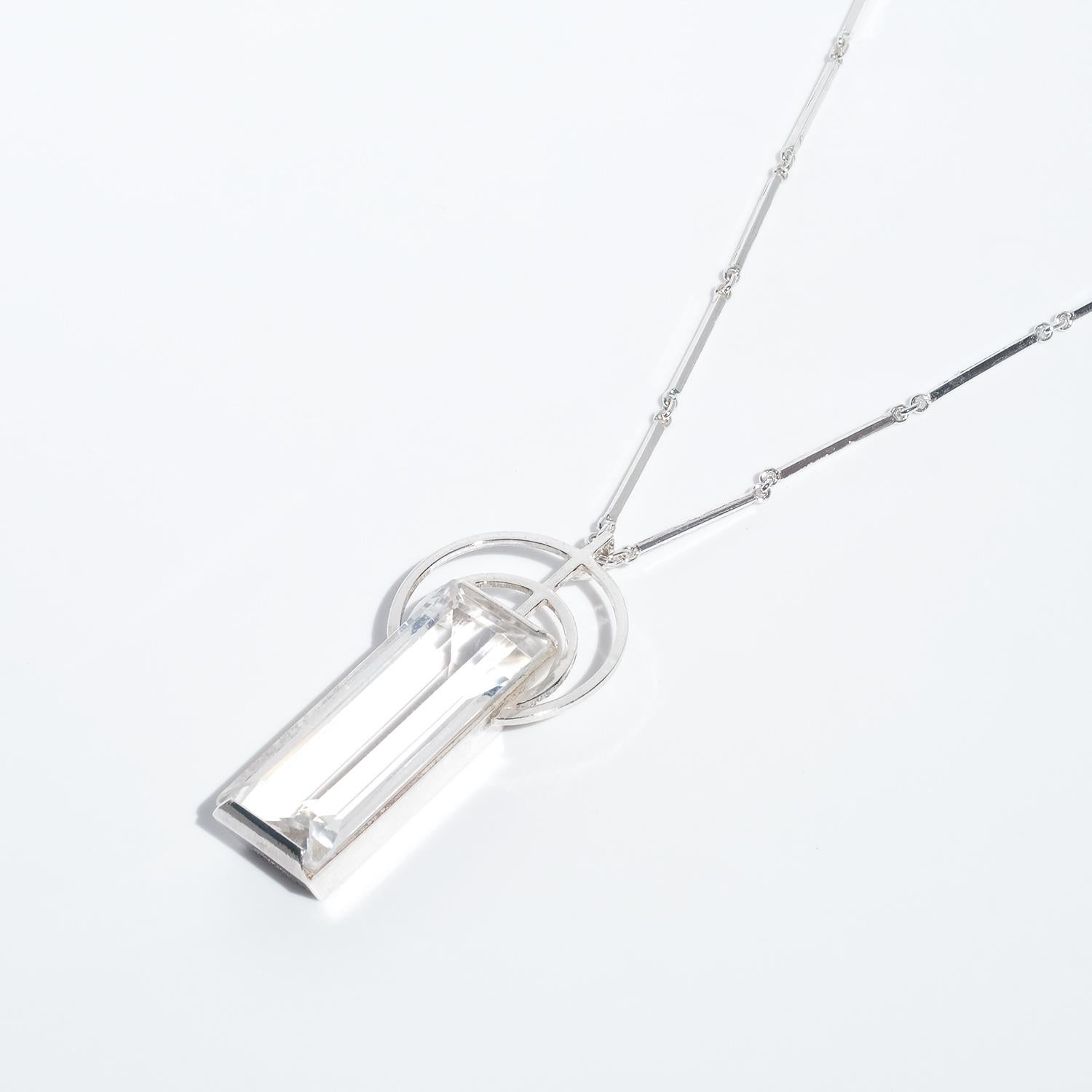 Women's or Men's Vintage Silver and Rock Crystal Necklace Made 1942 For Sale