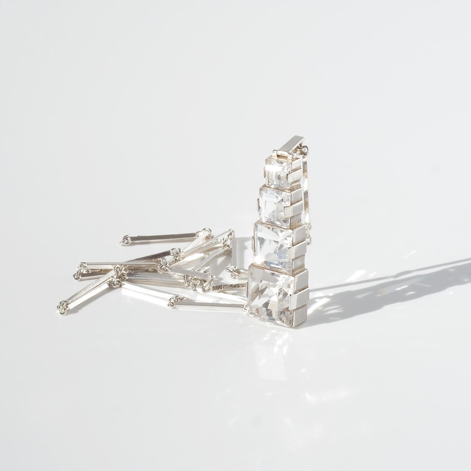 Vintage Silver and Rock Crystal Necklace Made 1945 In Good Condition For Sale In Stockholm, SE