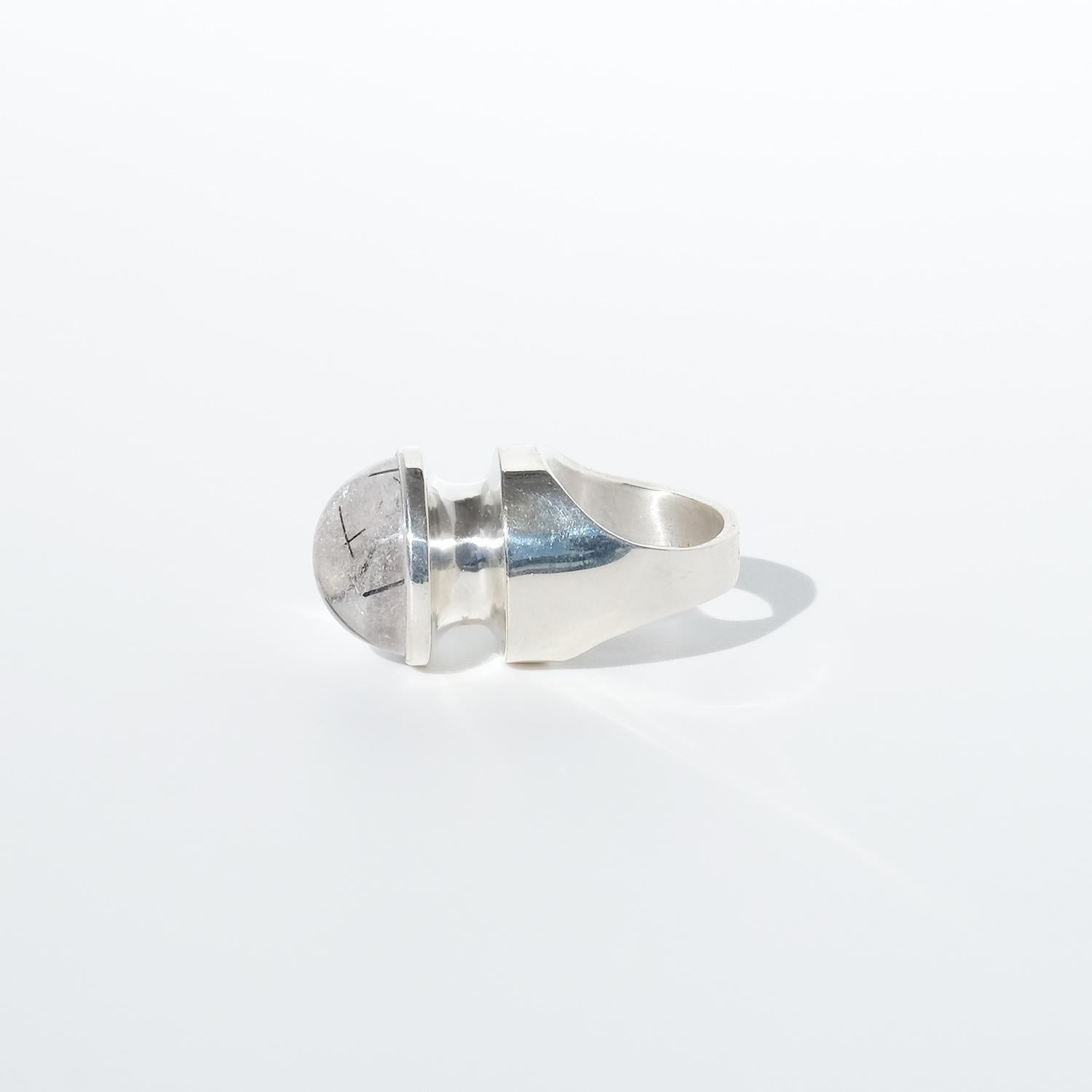 Vintage Silver and Rock Crystal Ring by Åke Stavenow Made 1965 In Good Condition For Sale In Stockholm, SE