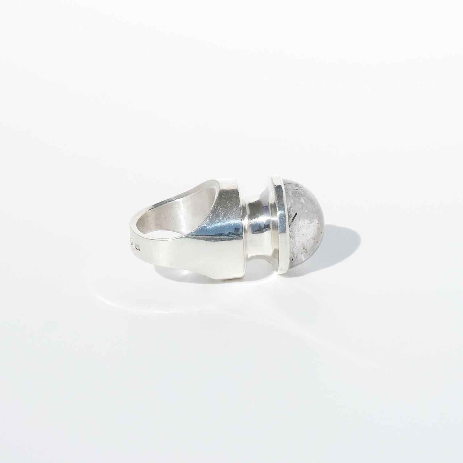 Vintage Silver and Rock Crystal Ring by Åke Stavenow Made 1965 For Sale 1