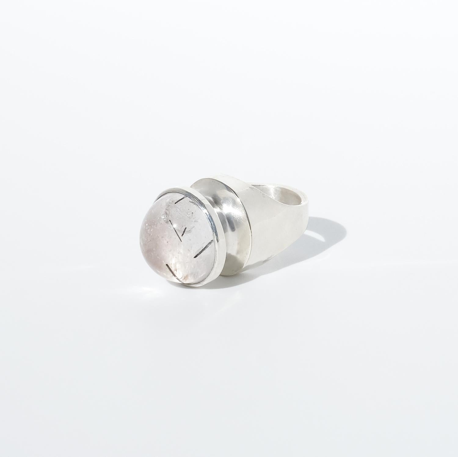 Vintage Silver and Rock Crystal Ring by Åke Stavenow Made 1965 For Sale 3