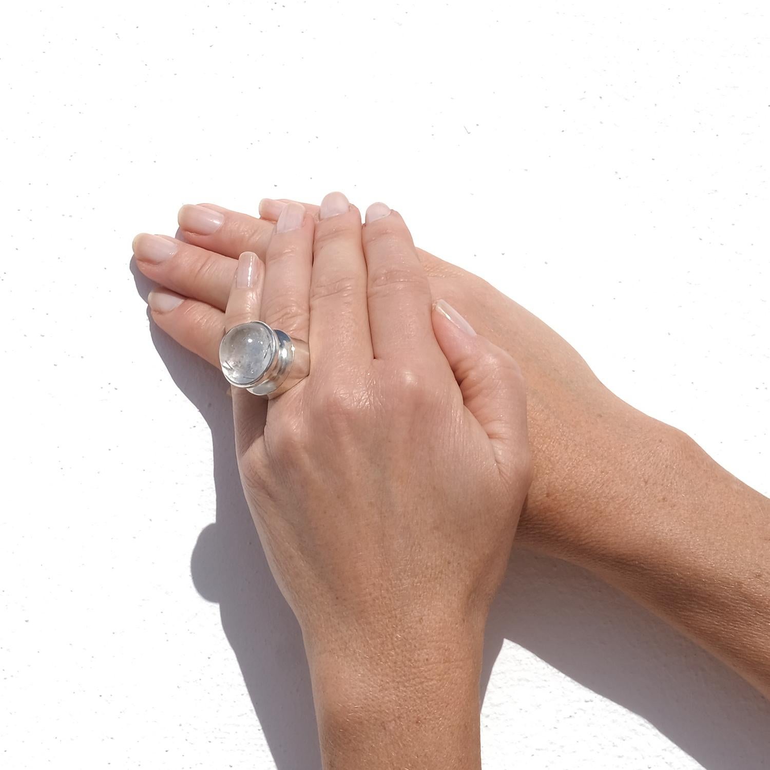 Vintage Silver and Rock Crystal Ring by Åke Stavenow Made 1965 For Sale 4
