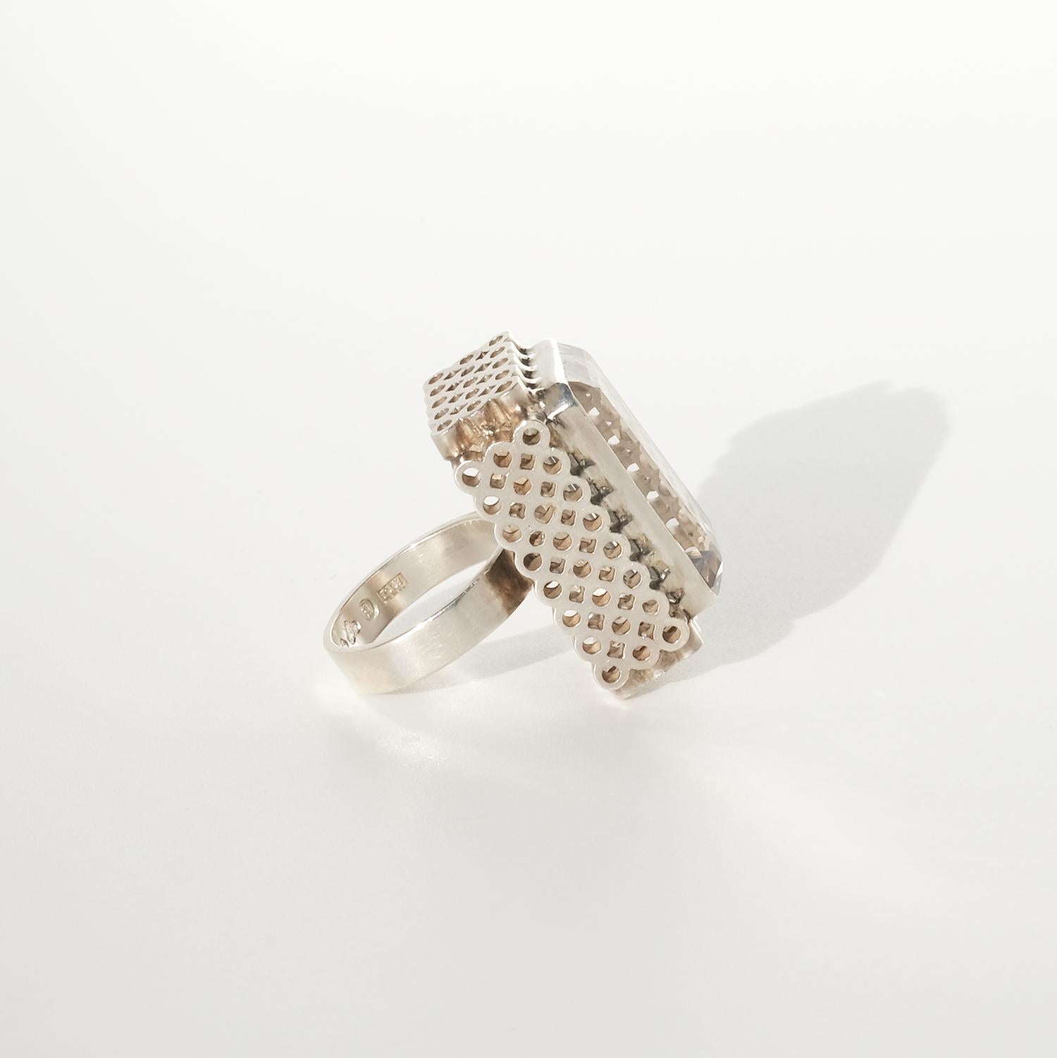Vintage Silver and Rock Crystal Ring by Cecilia Johansson Made 1975 In Good Condition In Stockholm, SE