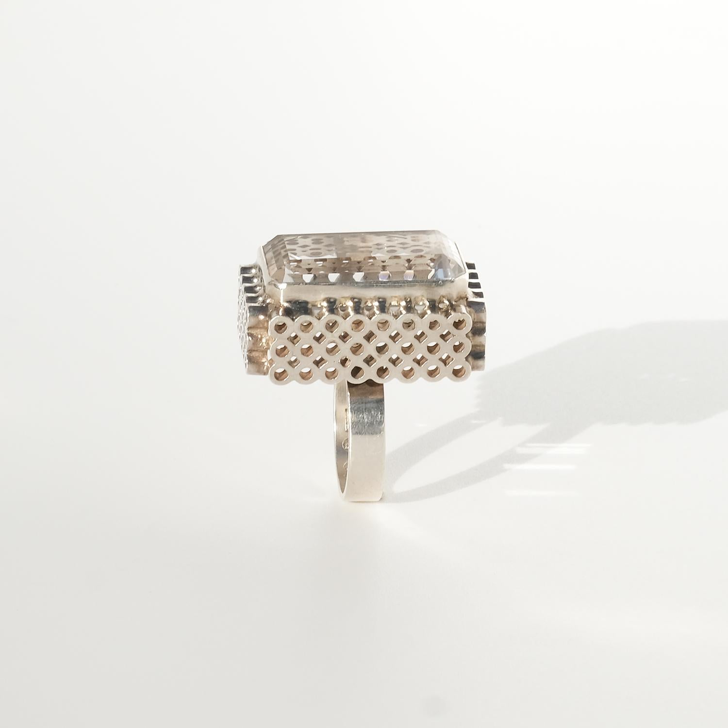 Vintage Silver and Rock Crystal Ring by Cecilia Johansson Made 1975 1