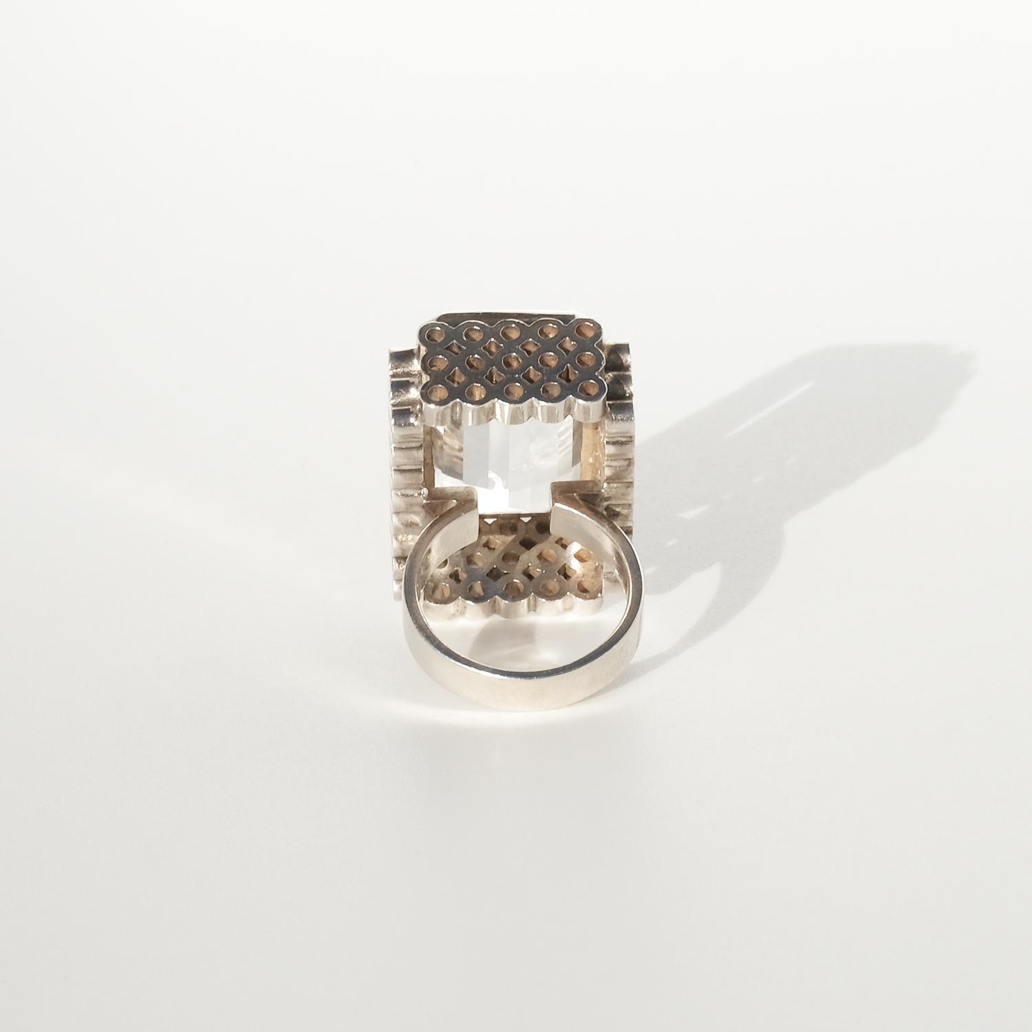 Vintage Silver and Rock Crystal Ring by Cecilia Johansson Made 1975 2