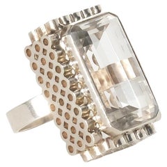 Anello d'argento e cristallo di rocca vintage di Cecilia Johansson del 1975
