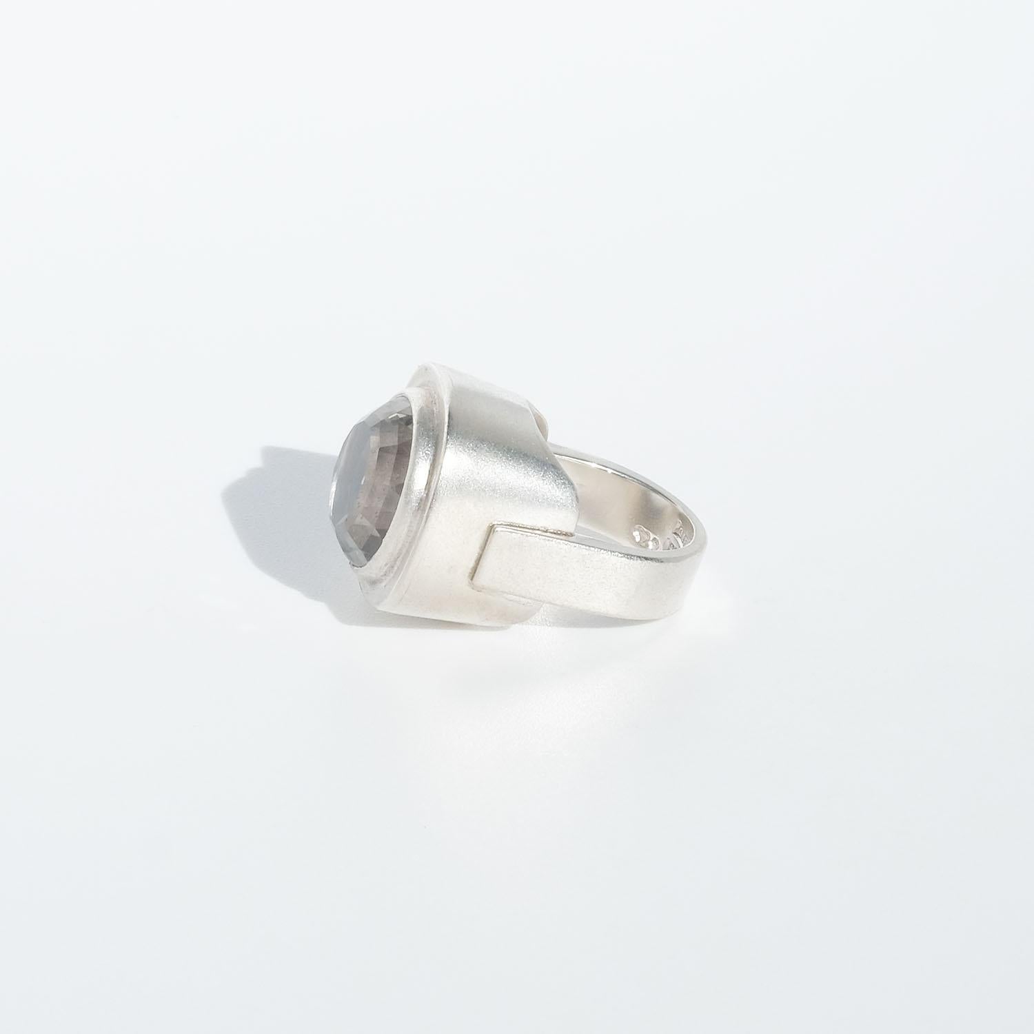 Round Cut Vintage Silver and Rock Crystal Ring by Master Claës Giertta Made Year 1977 For Sale