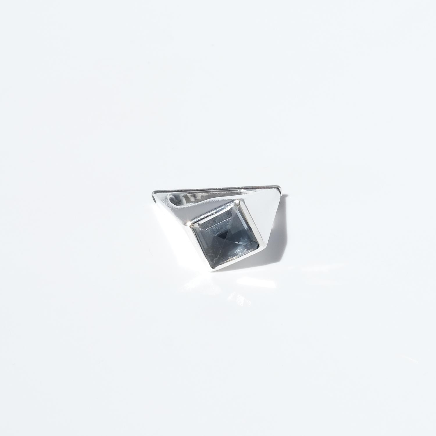 Square Cut Vintage Silver and Rock Crystal Ring by Vivianna Torun Bülow-Hübe,  1960s For Sale