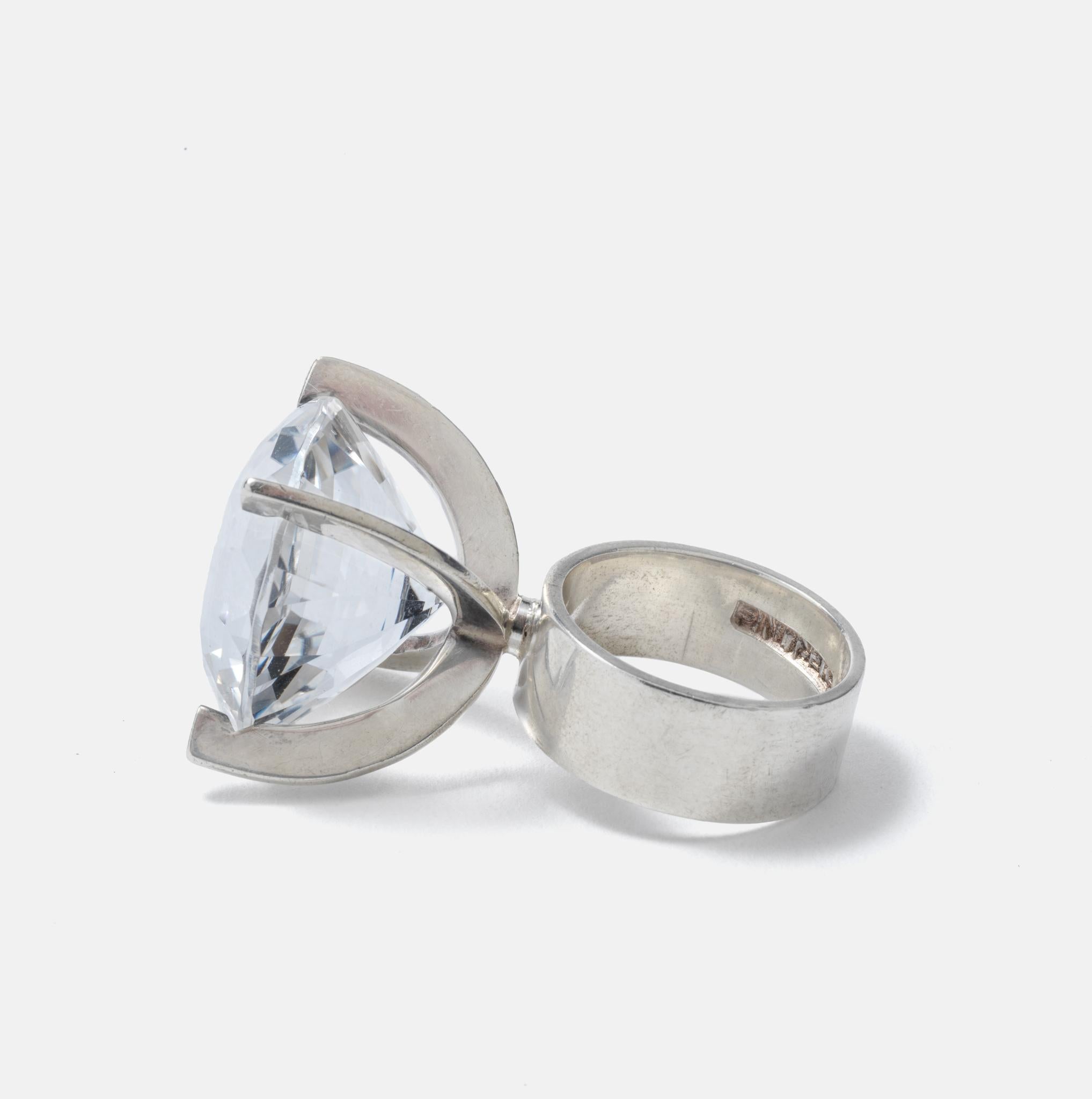 Vintage silver and rock crystal ring made 1969. In Good Condition For Sale In Stockholm, SE