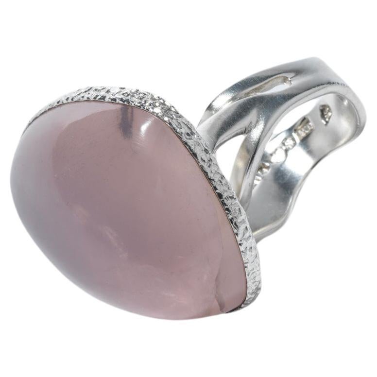 Vintage Silver and Rose Quartz Ring by Swedish master Carl Forsberg Year 1973 For Sale