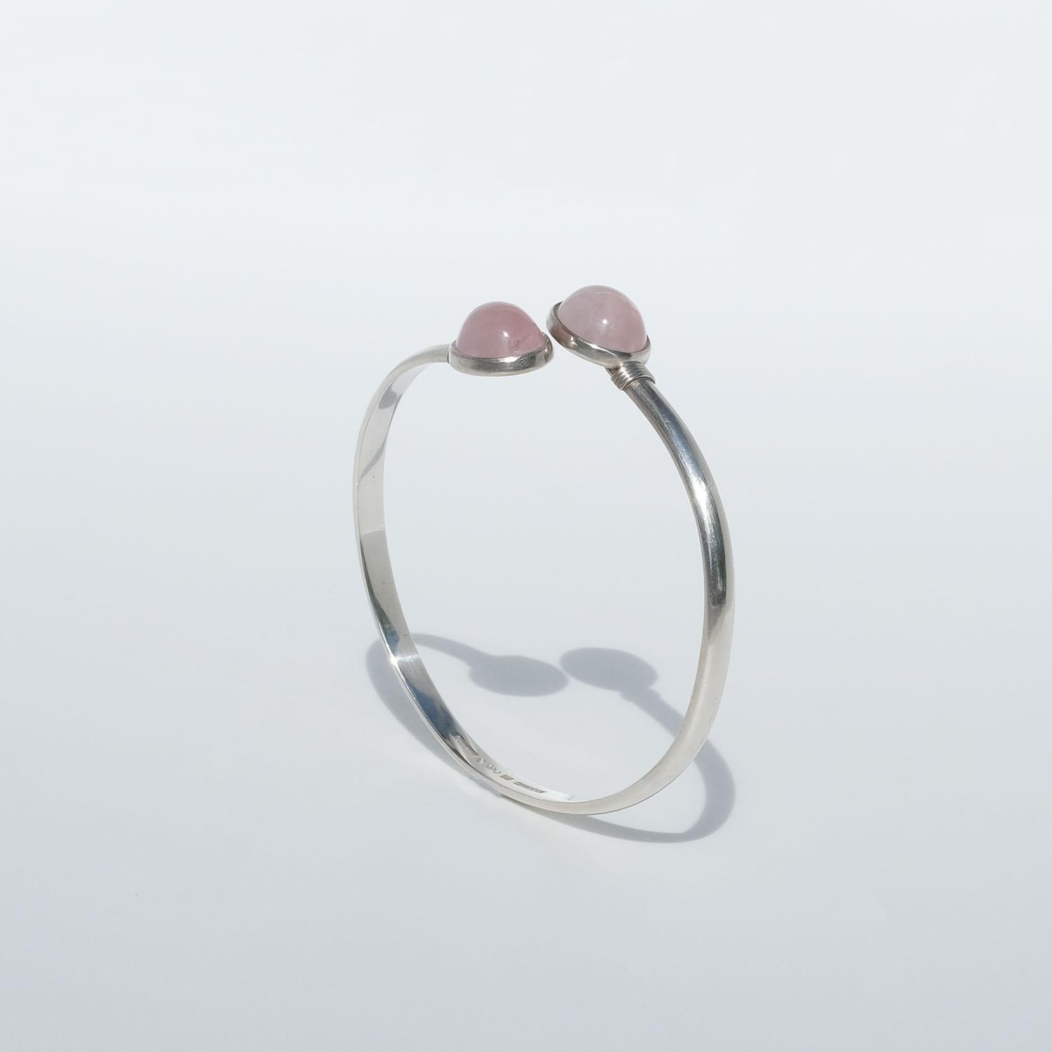Bracelet manchette vintage en argent et quartz rose fabriqué par l'Atelier Borgila, année 1961 en vente 3
