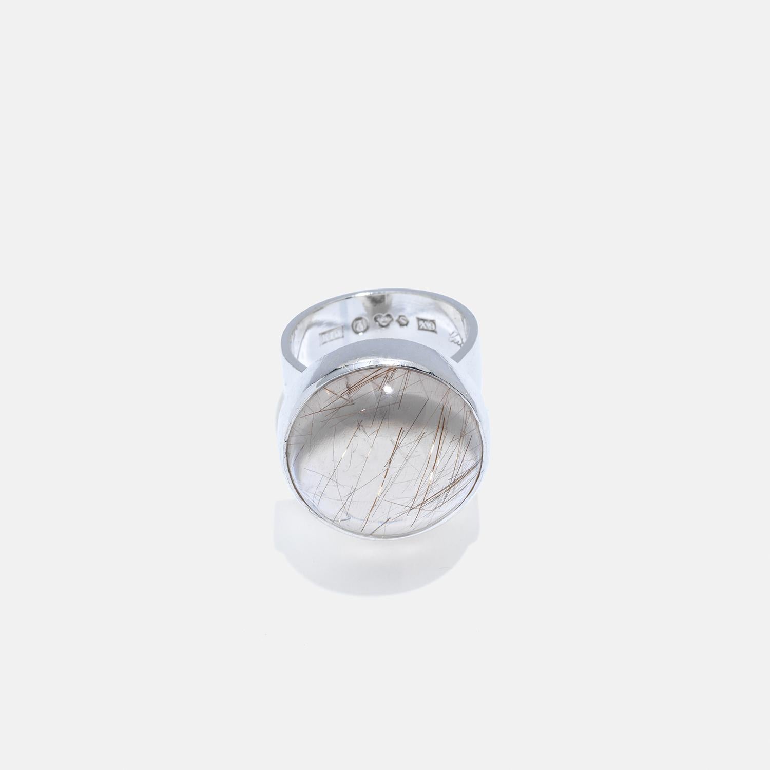 Women's or Men's Vintage Silver and Rutile Quartz Ring by Cecilia Johansson Made 1972 For Sale