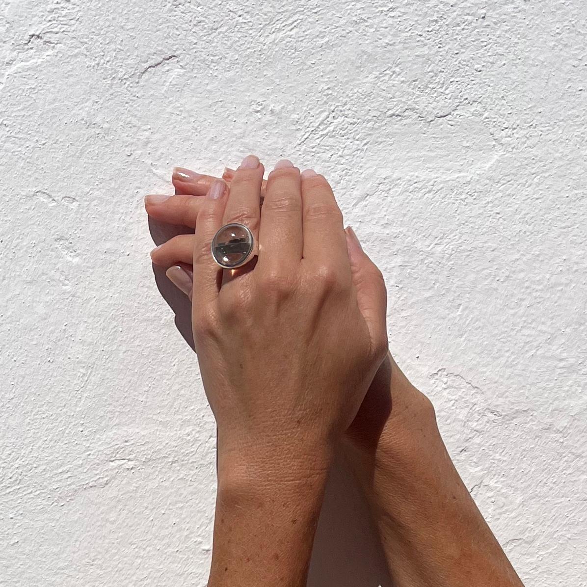 Vintage Silver and Rutile Quartz Ring by Cecilia Johansson Made 1972 For Sale 3