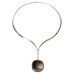 Collar vintage de plata y cuarzo ahumado de Torun Bülow-Hübe, Dinamarca, años 60