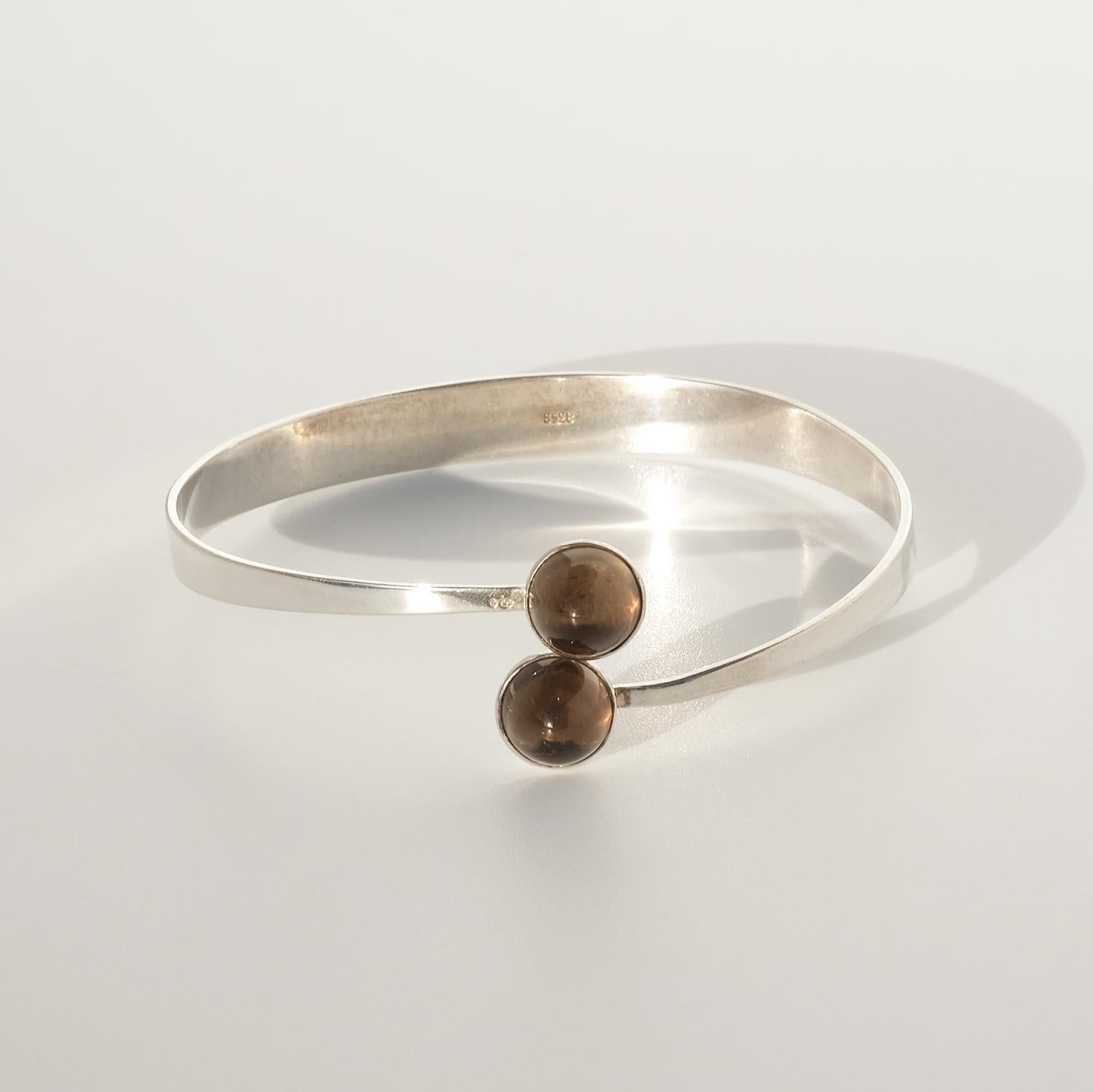 Femenino o masculino Brazalete vintage de plata y cuarzo ahumado, años 1960/1970 en venta