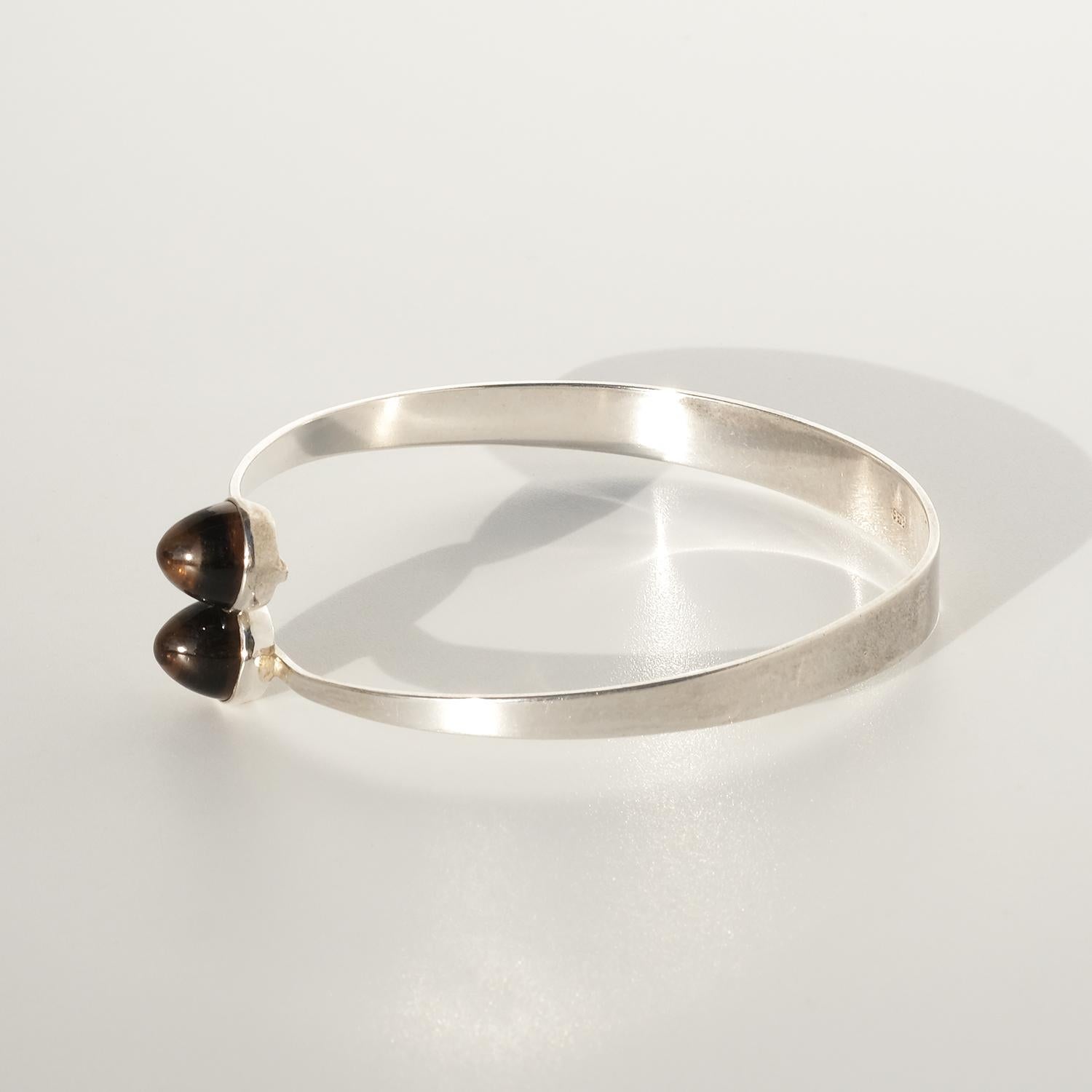 Brazalete vintage de plata y cuarzo ahumado, años 1960/1970 en venta 1
