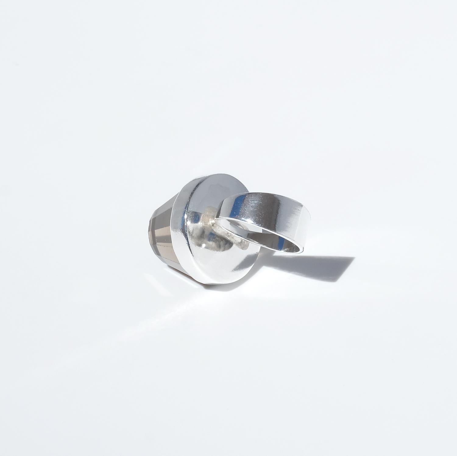 Women's Vintage Silver and Smoky Quartz Ring by Gussi Made 1965 For Sale