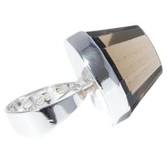 Vintage Silver and Smoky Quartz Ring by Gussi Made 1965