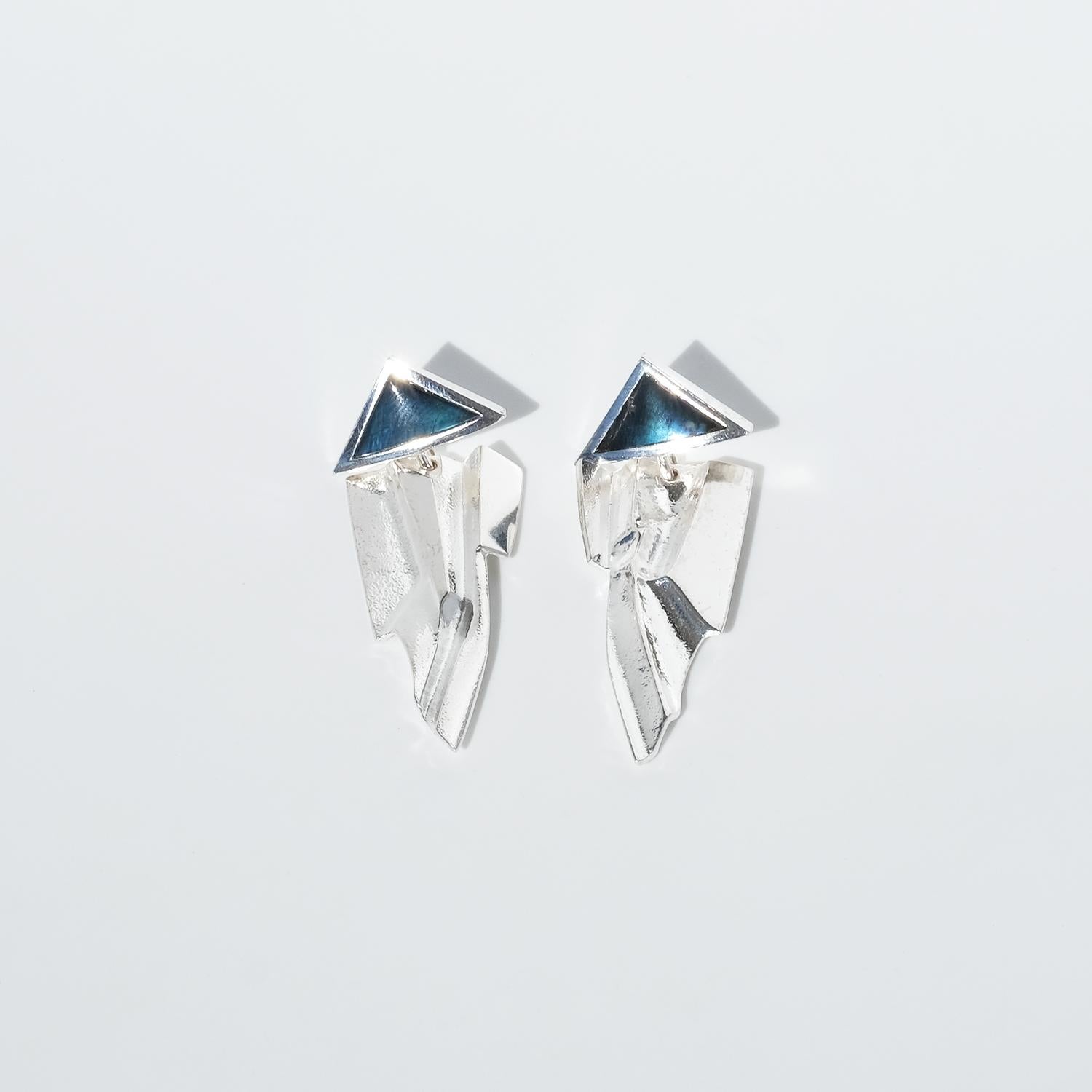 Vintage Silver and Spectrolite Dangling Earrings by Lapponia Made 1995 2
