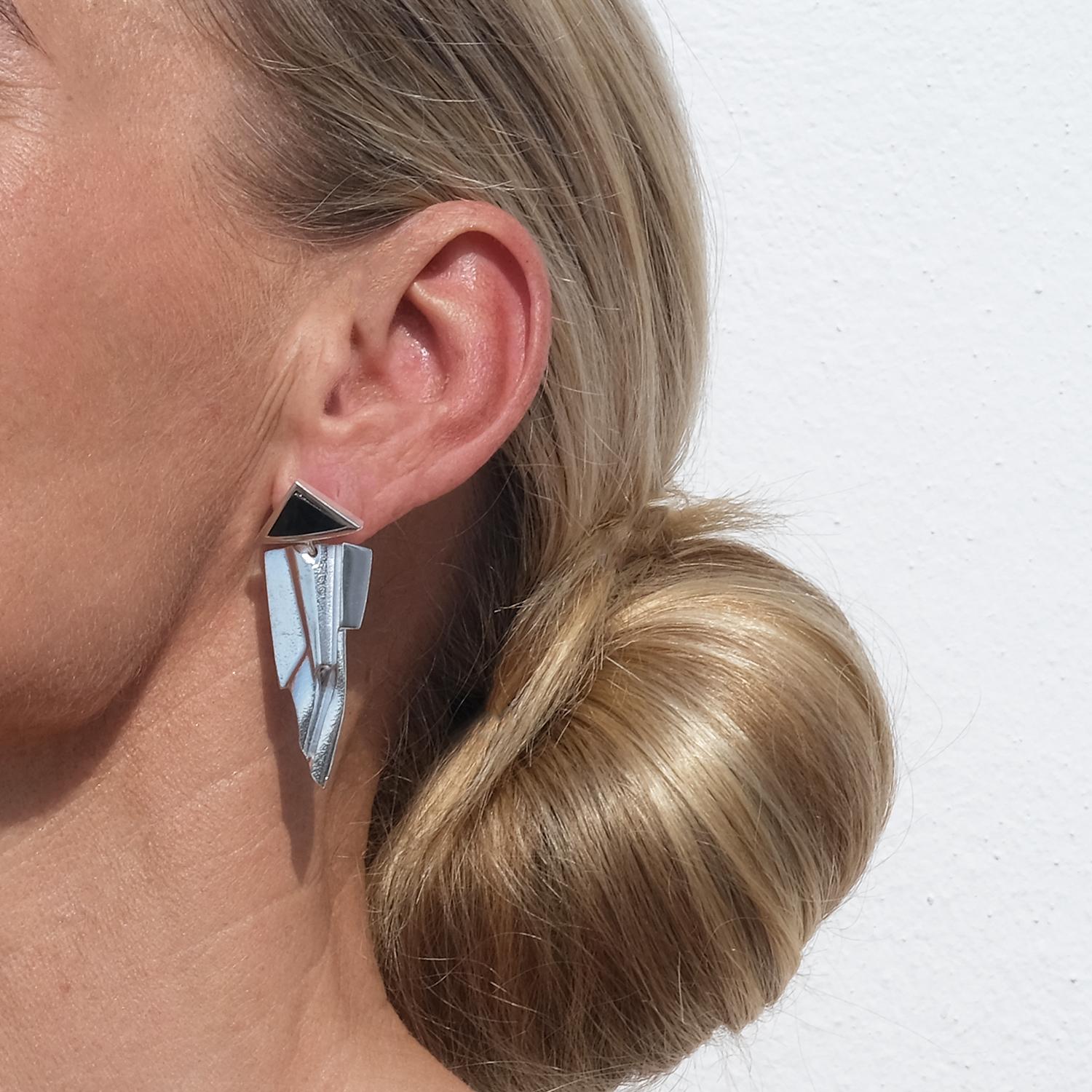 Vintage Silver and Spectrolite Dangling Earrings by Lapponia Made 1995 5