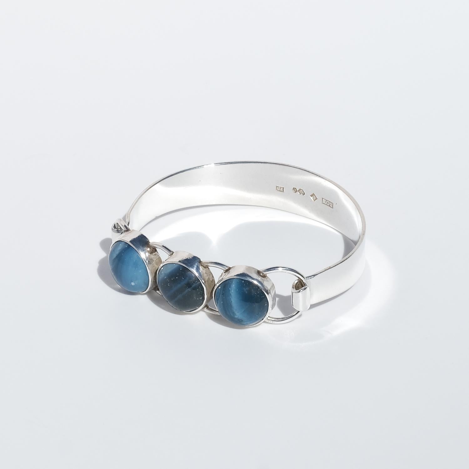 Vintage Silver and Swedish Blue Bracelet by Bergslagsmycke & Nordström Made 1969 en Bueno estado para la venta en Stockholm, SE