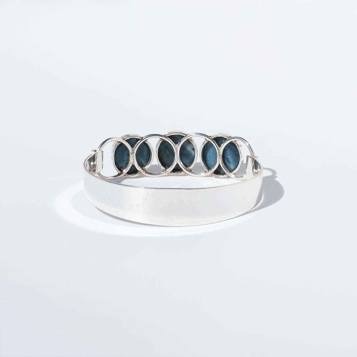 Vintage Silver and Swedish Blue Bracelet by Bergslagsmycke & Nordström Made 1969 en venta 3