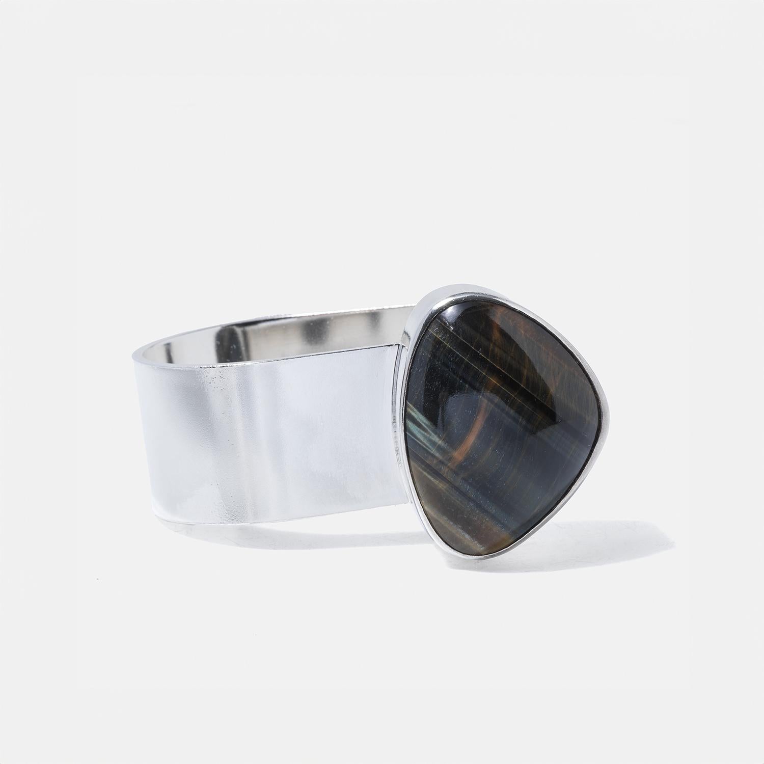 Cabochon Vintage Silver and Tiger Eye Bracelet by Suzanne Färnert Made Year 1974
