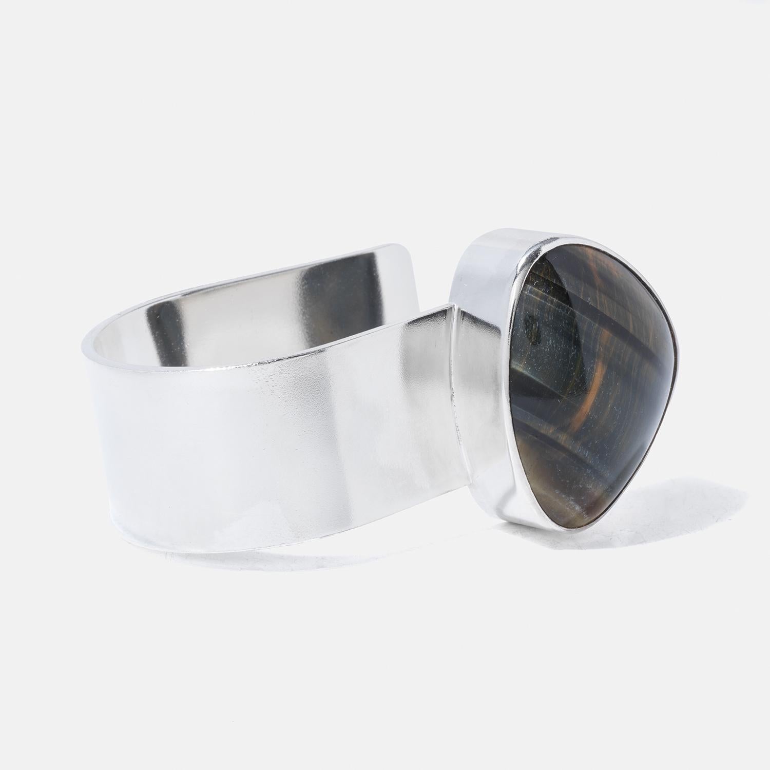 Vintage Silver and Tiger Eye Bracelet by Suzanne Färnert Made Year 1974 2