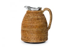 Vintage Silver and Tightly Woven Wicker Water Pitcher