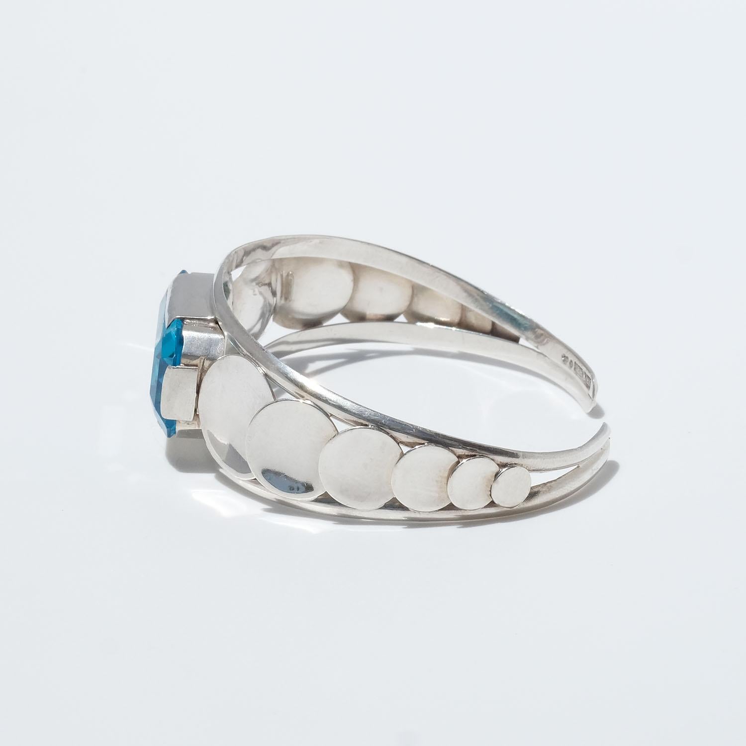 Women's Vintage Silver and Turquoise Stone Cuff Bracelet Made 1955 For Sale