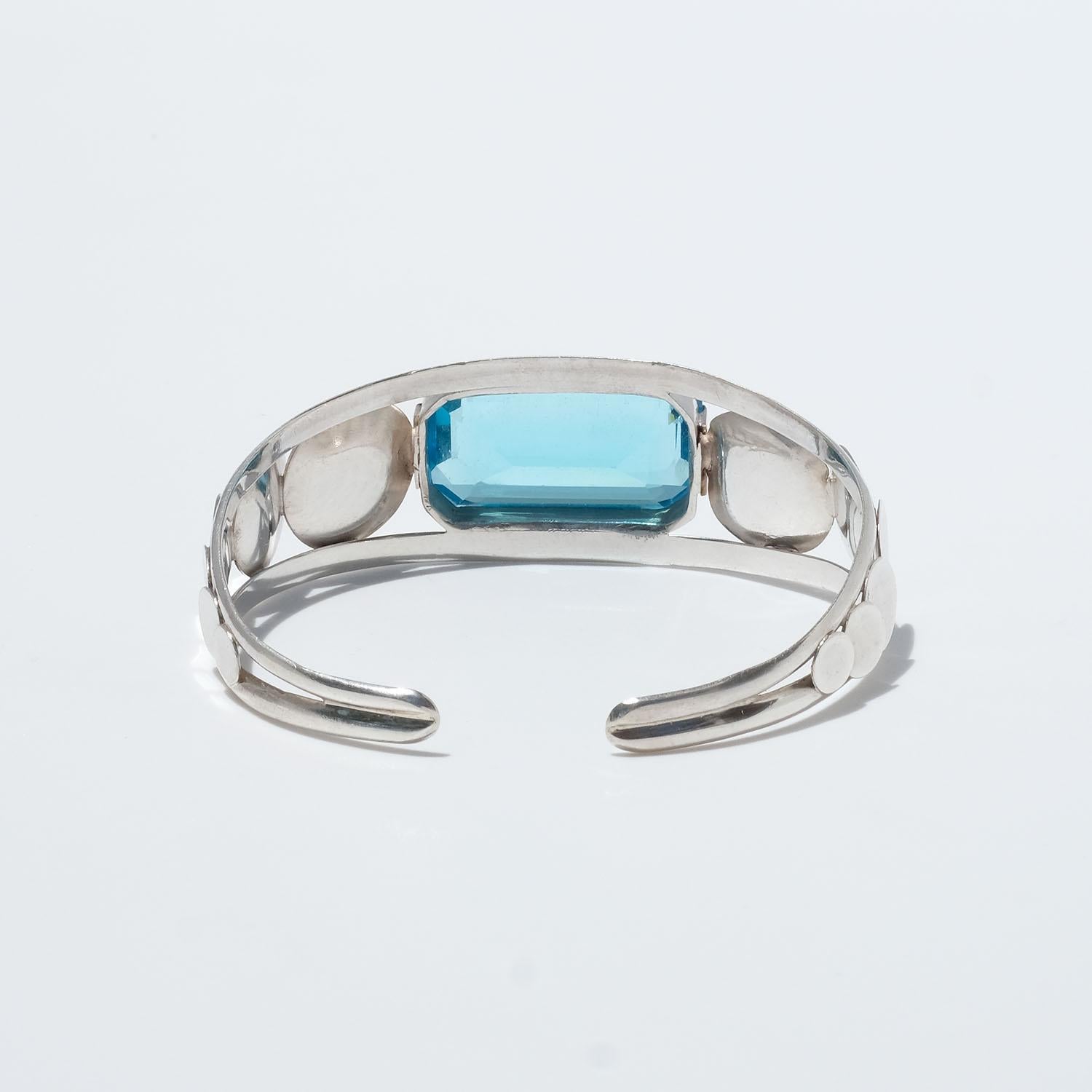 Vintage Silver and Turquoise Stone Cuff Bracelet Made 1955 For Sale 1