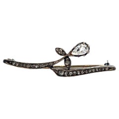 Vintage Silver Antique Pear Shape Diamond Brooch