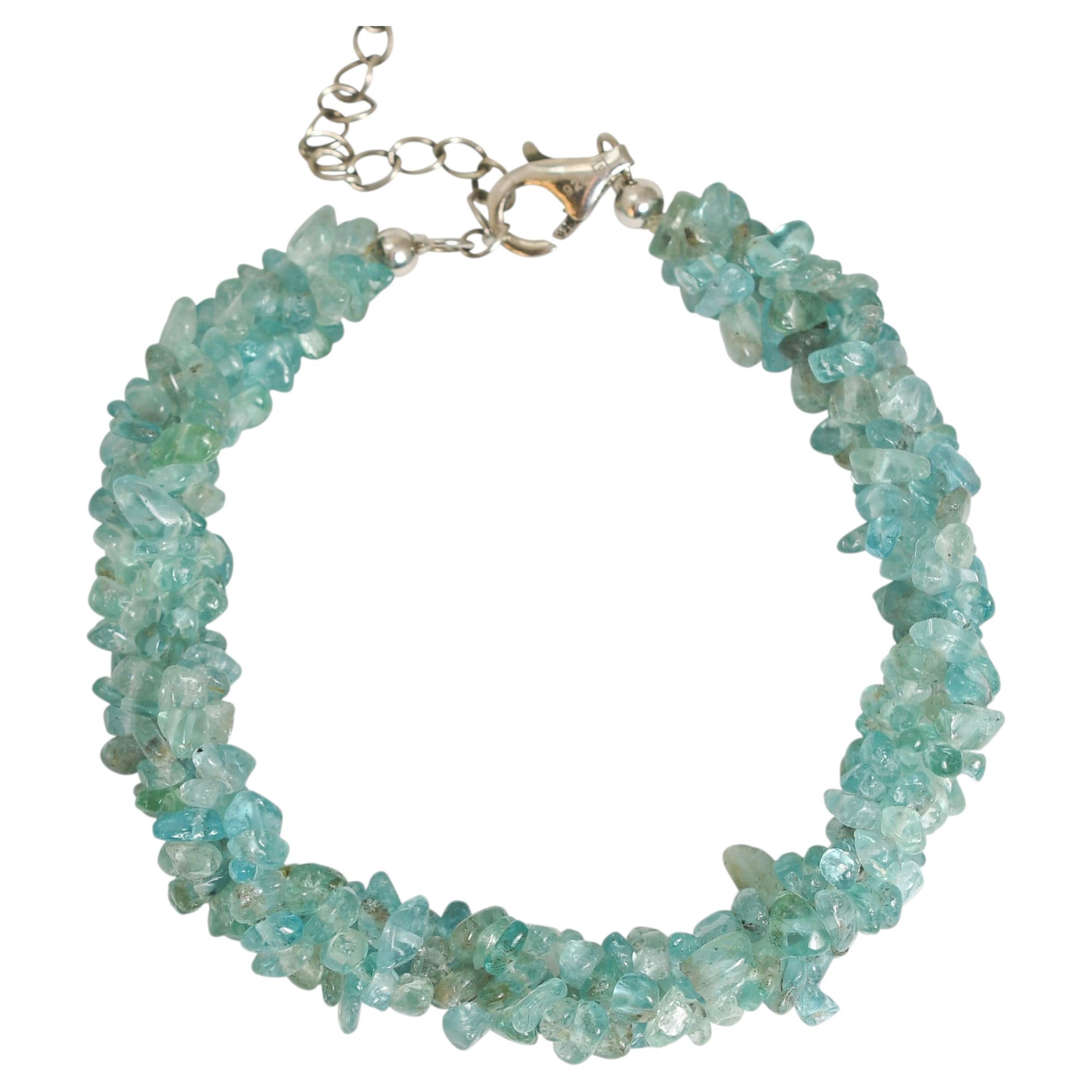 Bracciale d'argento vintage con perline di acquamarina, circa 1980 in vendita