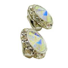 Vintage silver aurora borealis glass rivioli designer earrings
