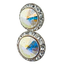 Vintage silver aurora rivioli glass clear rhinestones designer earrings