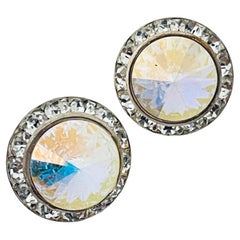 Boucles d'oreilles vintage en argent Aurora rivioli glass clear rhinestones designer