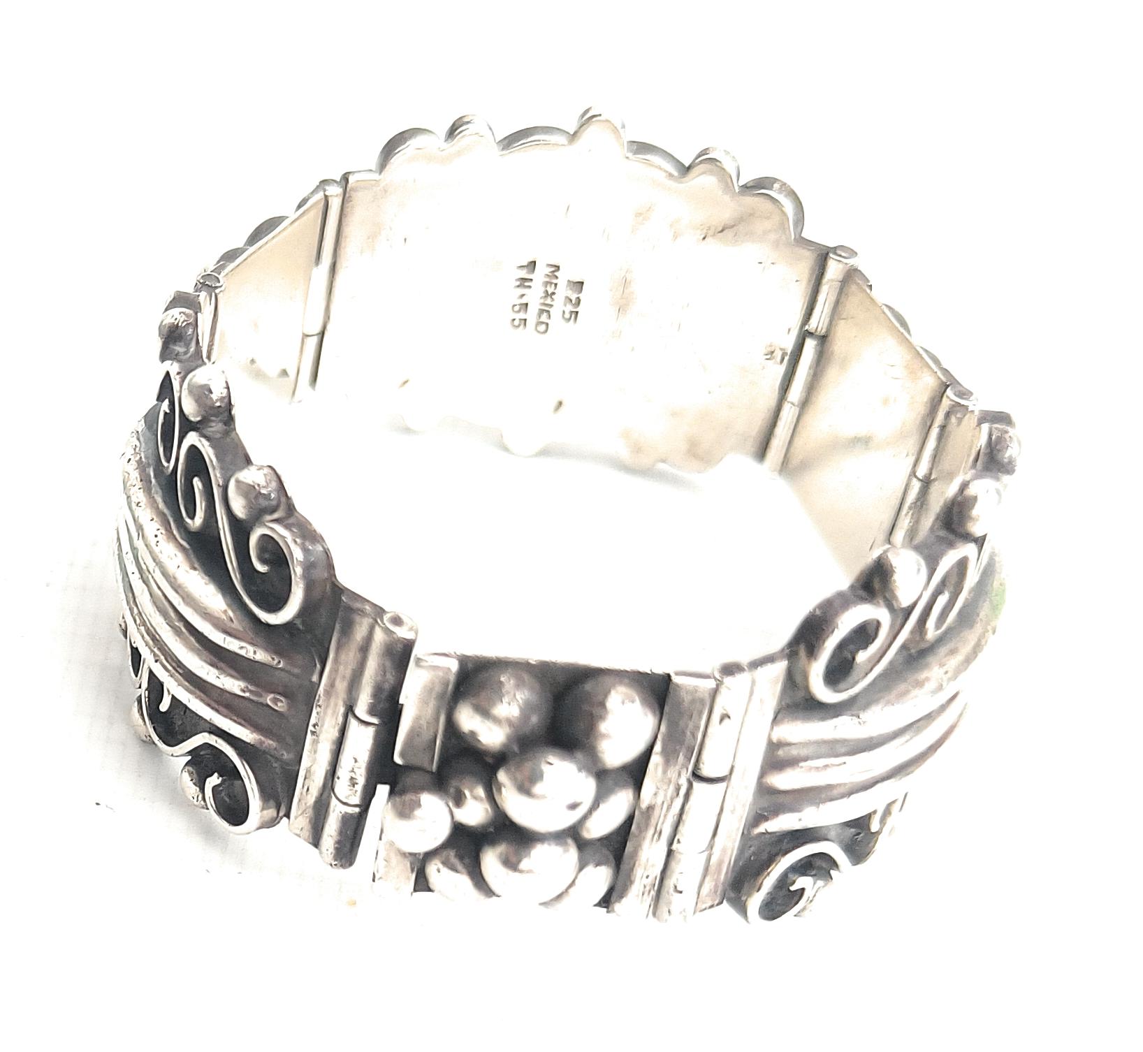 Messicano Bracciale d'argento vintage con disegno azteco Taxco Mexico in vendita