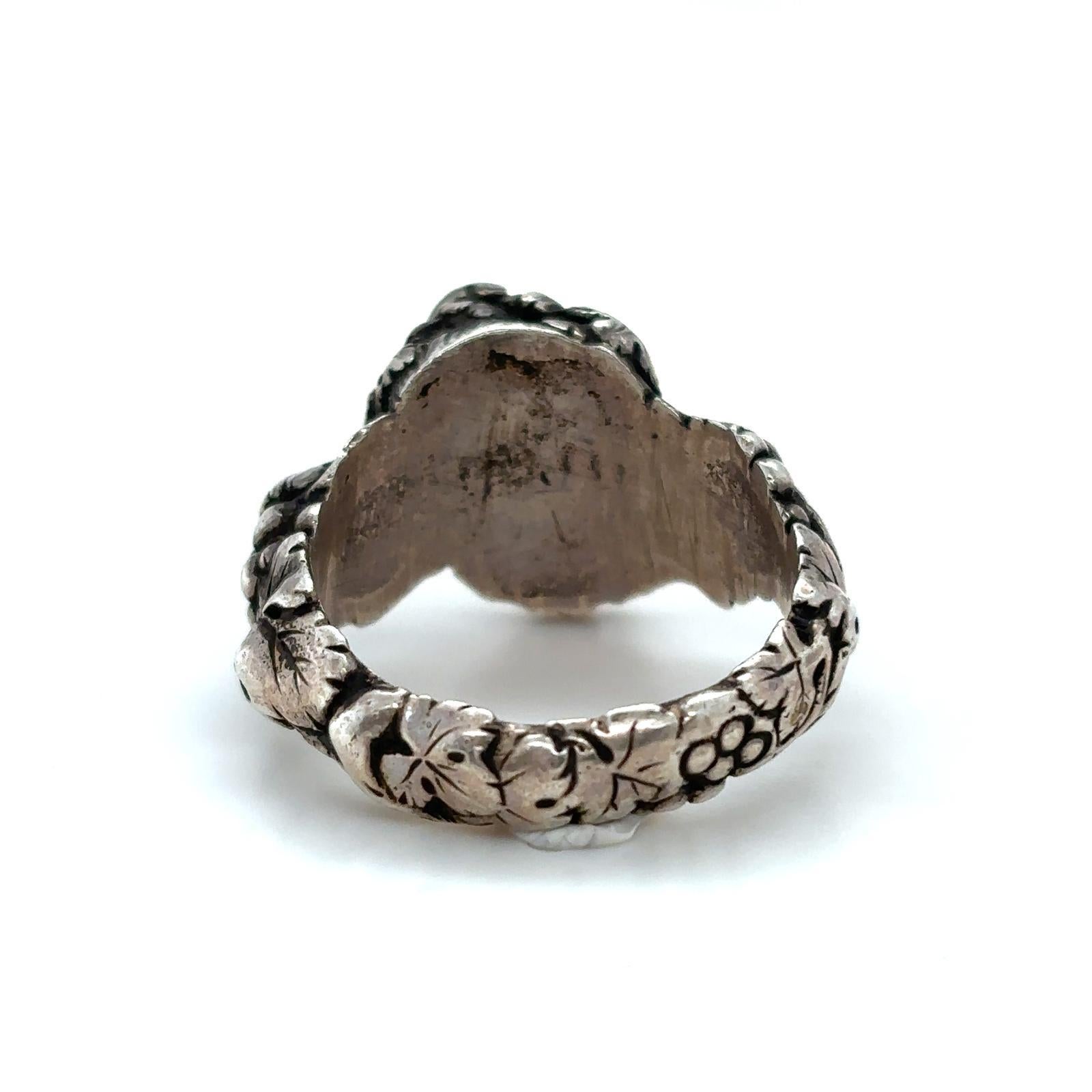 Men's Vintage Silver Bacchus Greek God of Wine Ring, Circa 1960 For Sale