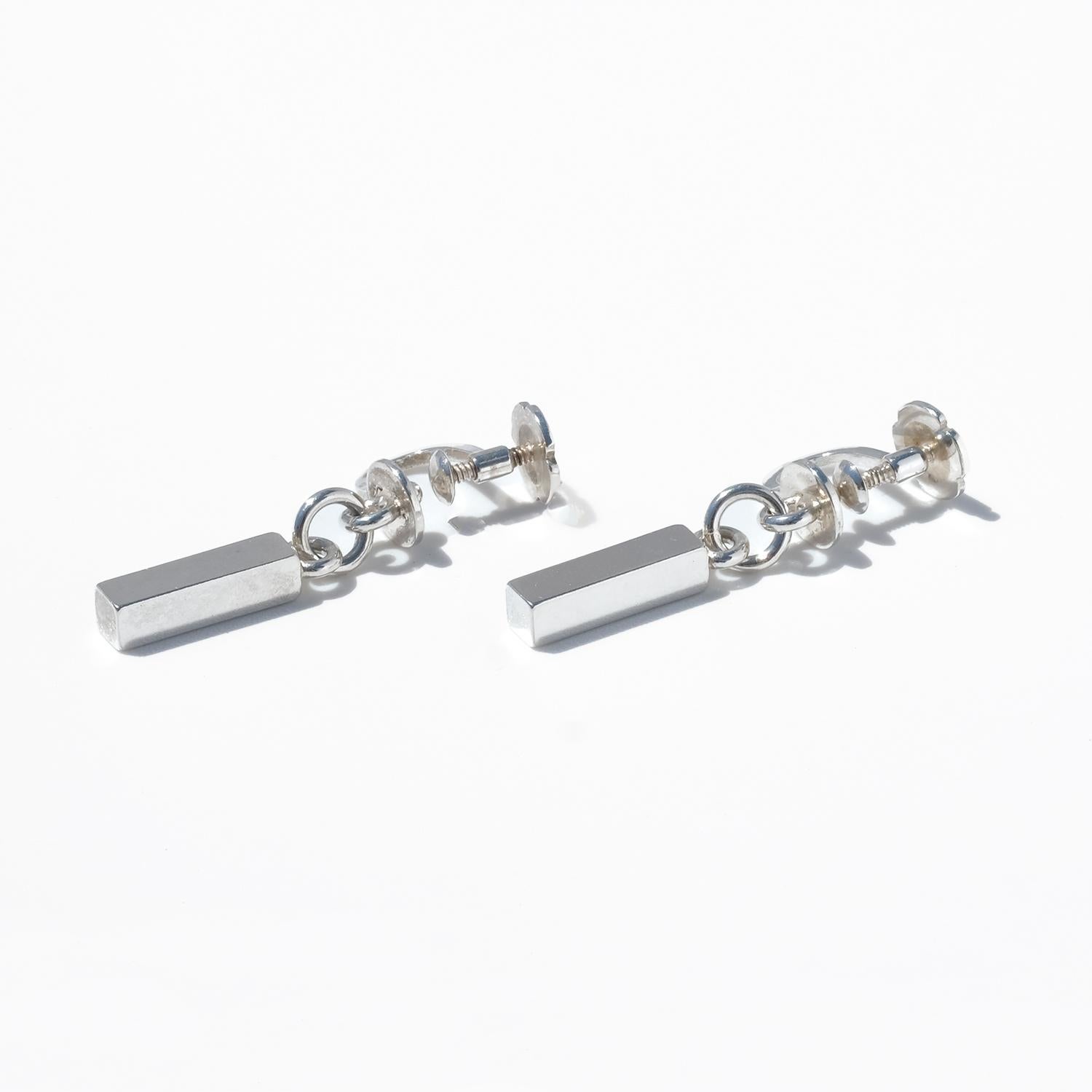 Women's or Men's Vintage Silver Bar Earrings by Swedish Master Wiwen Nilsson Made 1954 For Sale