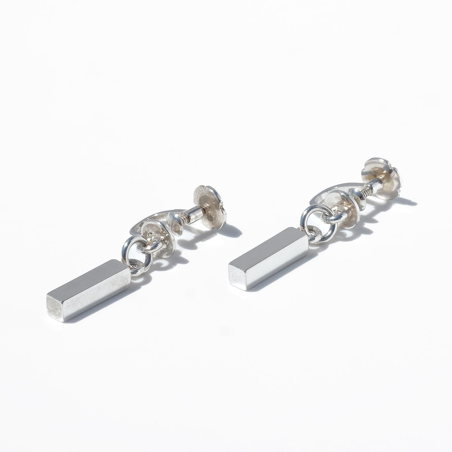 Vintage Silver Bar Earrings by Swedish Master Wiwen Nilsson Made 1954 For Sale 1