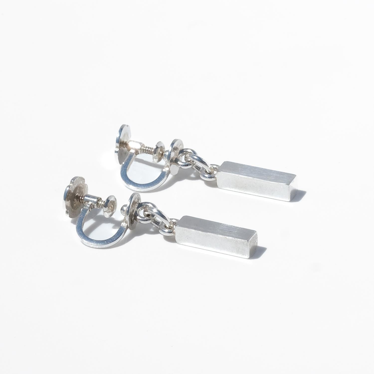 Vintage Silver Bar Earrings by Swedish Master Wiwen Nilsson Made 1954 For Sale 2