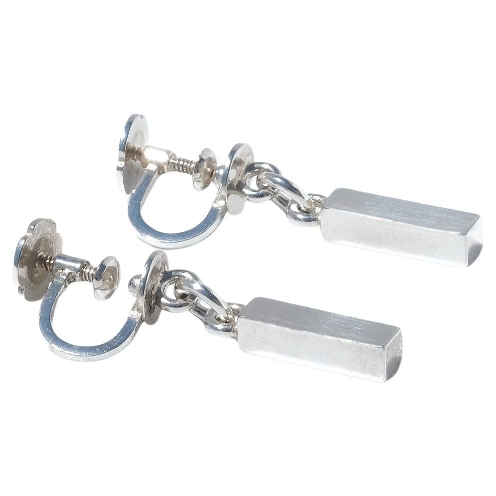 Vintage Silver Bar Earrings by Swedish Master Wiwen Nilsson Made 1954 For Sale