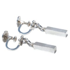 Vintage Silver Bar Earrings by Swedish Master Wiwen Nilsson Made 1954