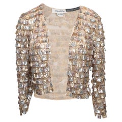 Oscar de la Renta Vintage Jacke aus Mesh und Pailletten in Silber & Beige