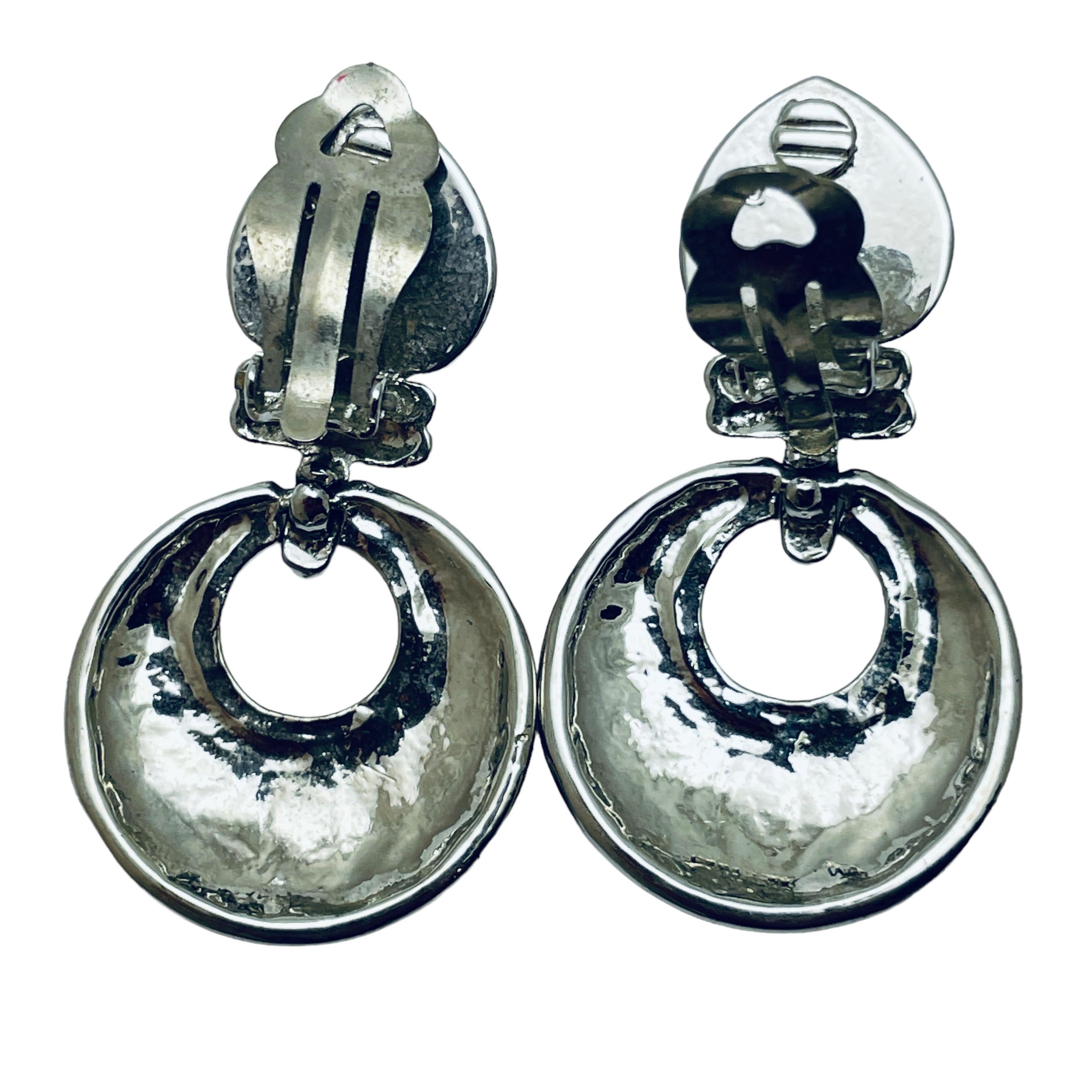 Vintage Silber blau Herz Strass baumeln Designer Clip auf Ohrringe im Zustand „Gut“ im Angebot in Palos Hills, IL
