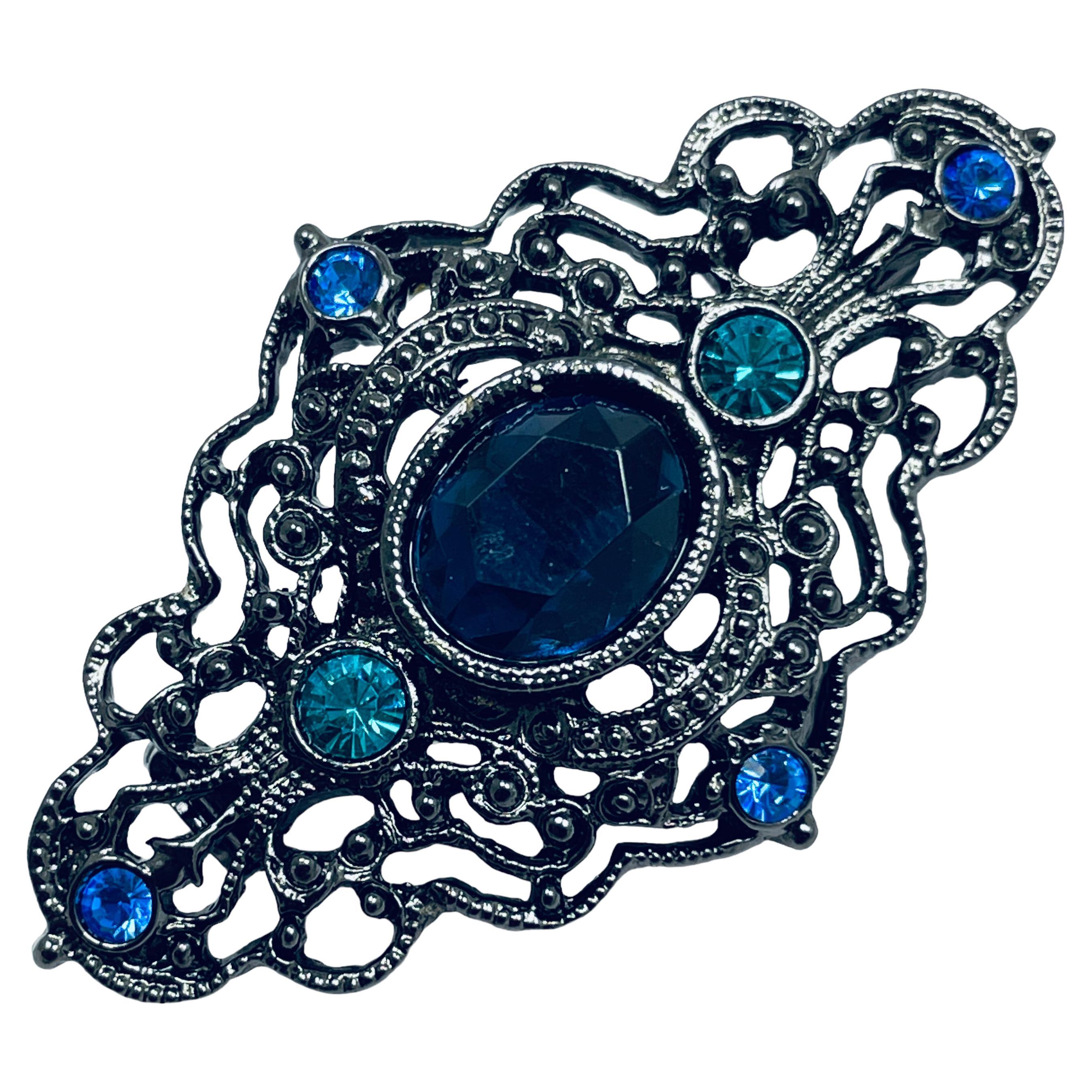 Vintage silver blue rhinestone designer brooch