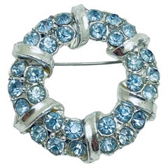 Vintage silver blue rhinestones designer brooch