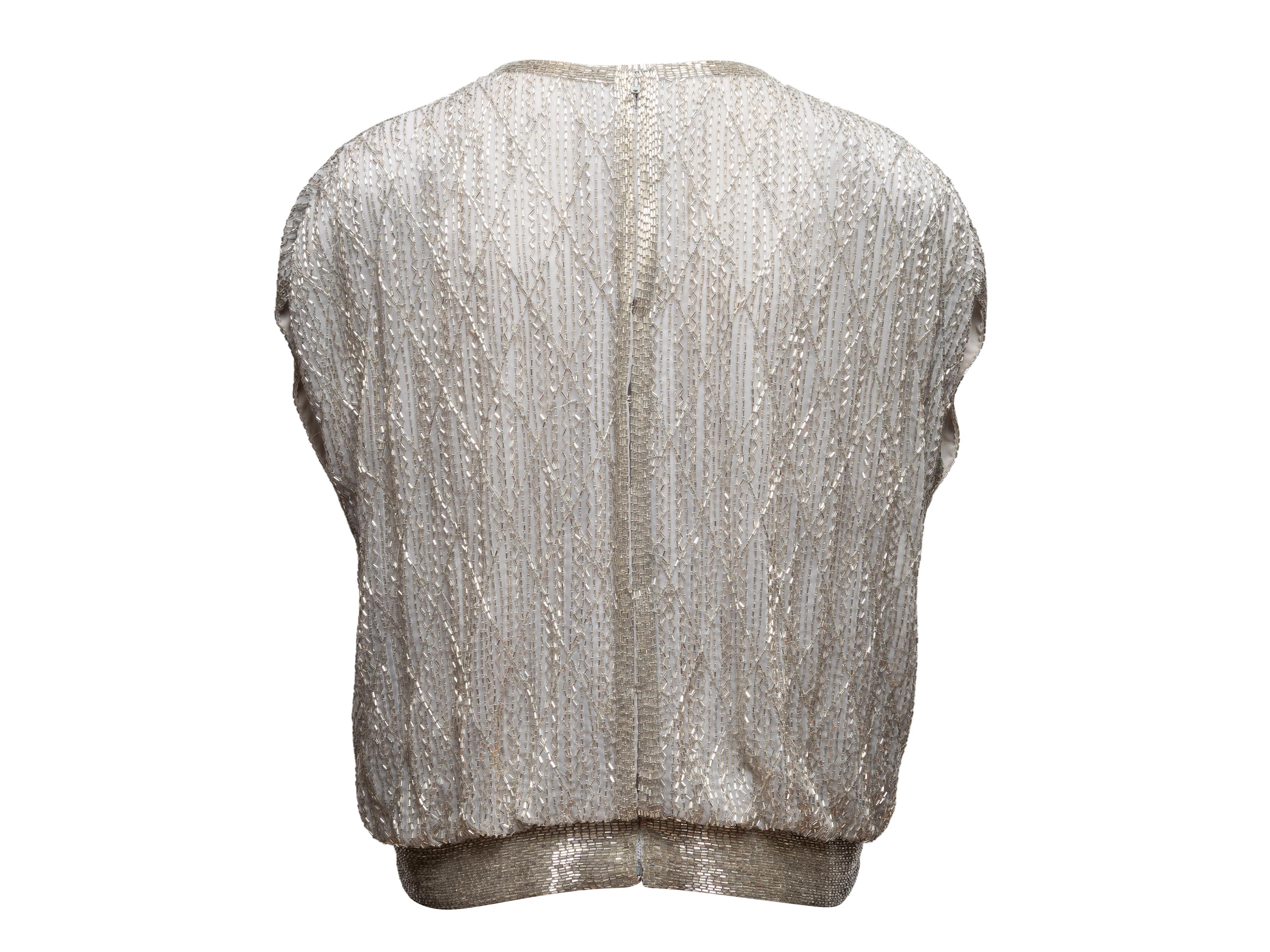 Vintage Silver Bob Mackie Beaded Cap Sleeve Top Size US M In Good Condition For Sale In New York, NY