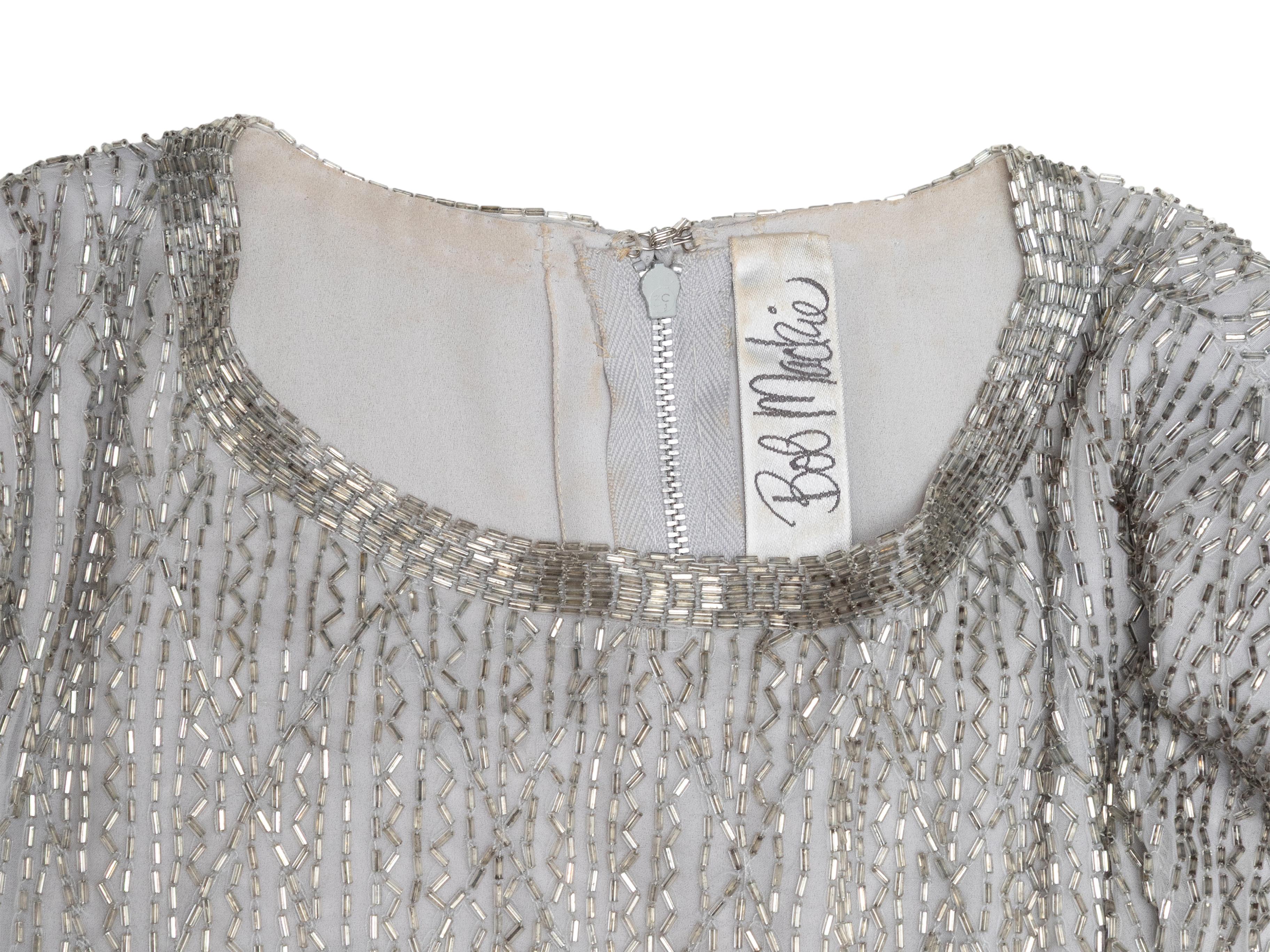 Women's Vintage Silver Bob Mackie Beaded Cap Sleeve Top Size US M For Sale