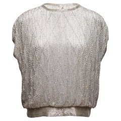 Vintage Silver Bob Mackie Beaded Cap Sleeve Top Size US M